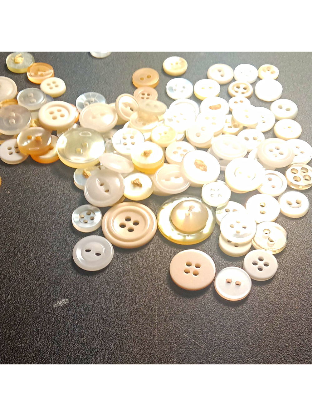 Vintage White Buttons Bulk Lot of 100 Mixed Plastic Celluloid Shirt Sewing Craft